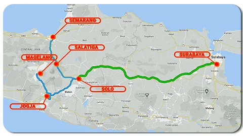 Peta rute Via Tol DIRECT Surabaya–Solo